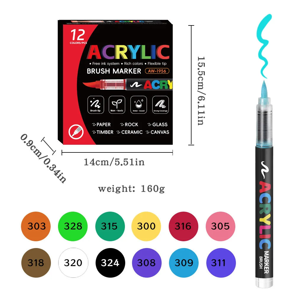 12/24/36/48Colors/set Acrylic Marker Pen Paint Brush Pen Painting Coloring Pen DIY Graffiti Art Making School and Office Supplie