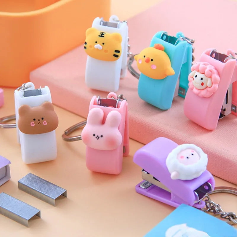 Portable Mini Stapler Cute Book Binding Tools File Organizer Keychains No.10 Staples Office Stationery School Student Supplies