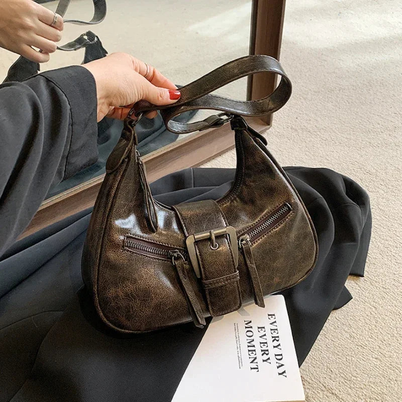 LYNX - 
Retro Belt Design PU Leather Shoulder Bags for Women 2025 Y2K Small Vintage Female Underarm Crossbody Bag Fashion Handbags