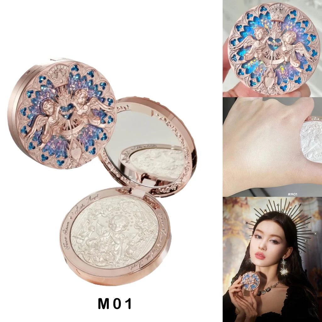 Angelique - 
Flower Knows Little Angel Embossed Face Highlighter Palette Diamond Glitter 3D Contour Waterproof Long-lasting Makeup Shimmer 8g