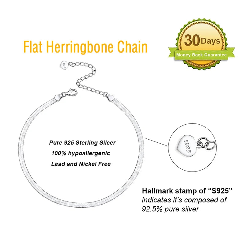 Venara - 
KISS MANDY 925 Sterling Silver 3.5mm Punk Herringbone Blade Chain Anklet for Women Flat Snake Chain Foot Barefoot Anklets SA12