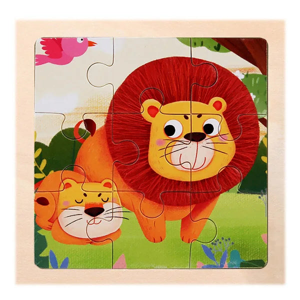 9 Pieces Wooden Puzzle Cartoon Dinosaur Transportation Montessori 3d Puzzle Game Early Learning Educational Toys for Children