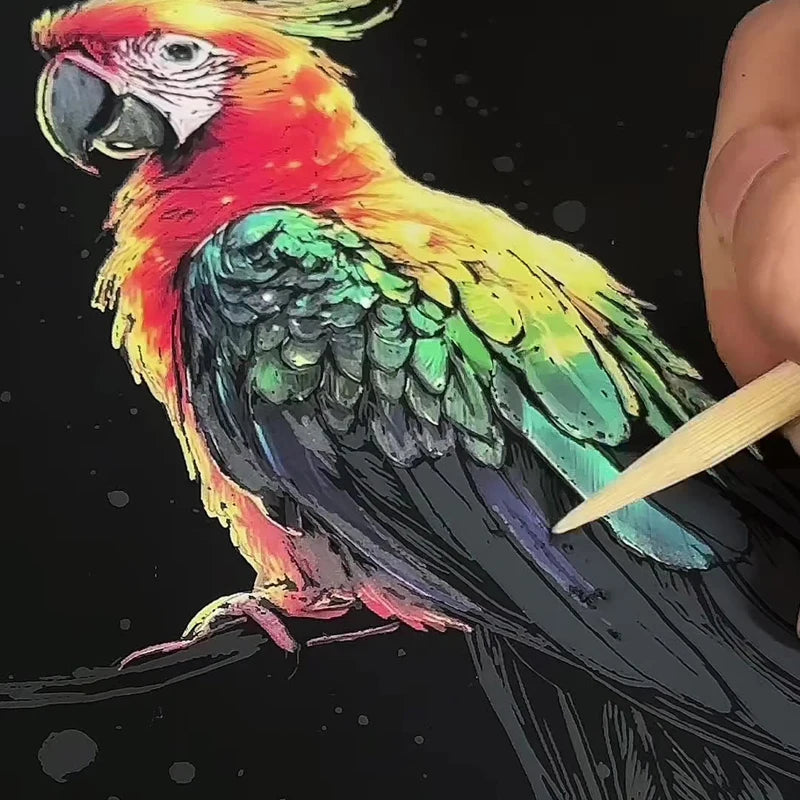 4PCS Glow in Dark Scratch Paper Animals Cards Magic Painting Art with Stylus Stress Relief Drawing Toy DIY Craft Kids Adult Gift