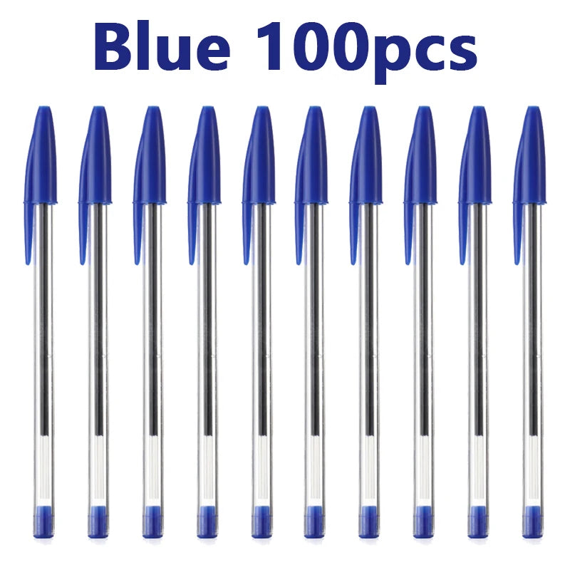50/100Pcs Ballpoint Pens 1.0mm Blue Black Plastic Ball Point Pen Student Gift School Office Supplies Long Lasting Smooth Writing