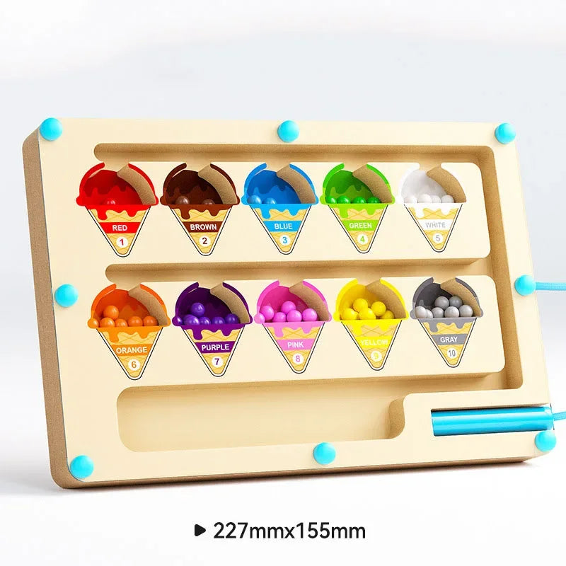 Montessori Magnetic Color Sorting Games Maze Board Pen Moving Bead Games Wooden Control Sensory Play Educational Toys for Kids