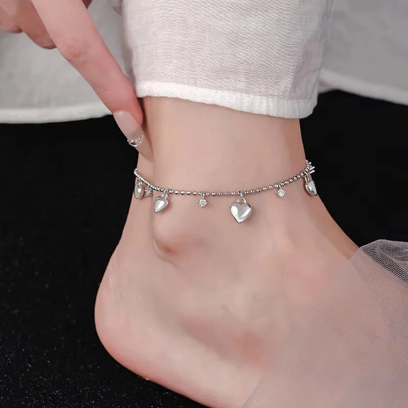 LYSEN - 
VENTFILLE 925 Sterling Silver Double Layer Anklet for Women Geometric Disc Anklet Bracelet Summer Jewelry