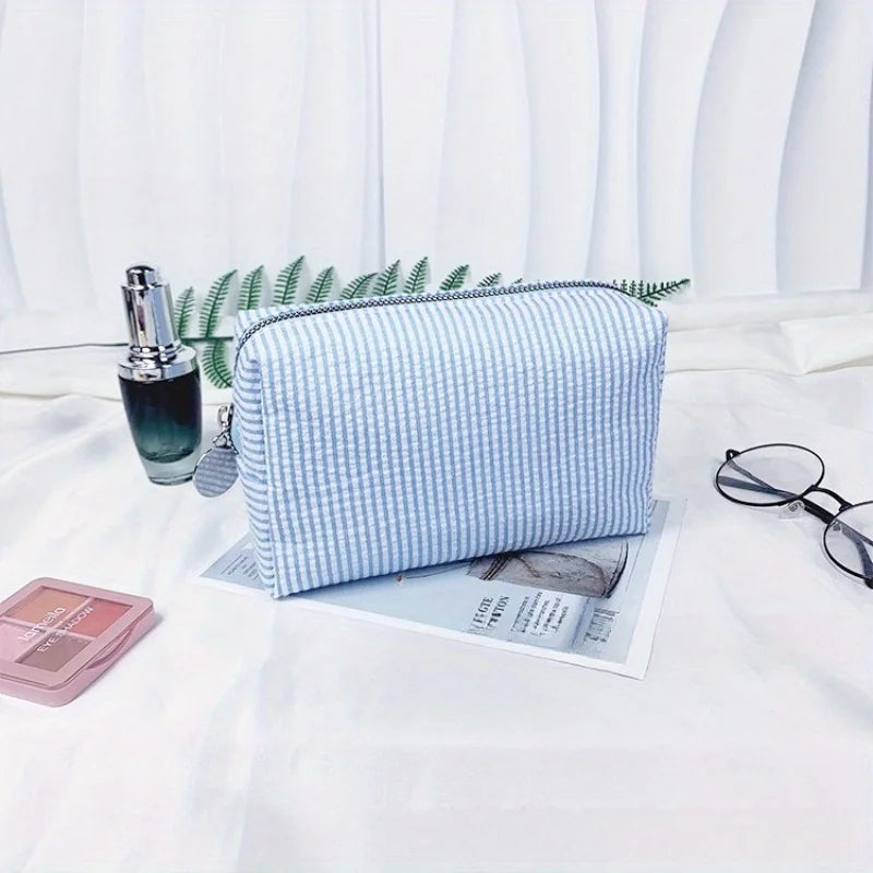 Custom -  Embroidered Striped Travel Toiletry Bag - Personalized Cosmetic Portable Polyester Storage for Travel School Dorm or Home