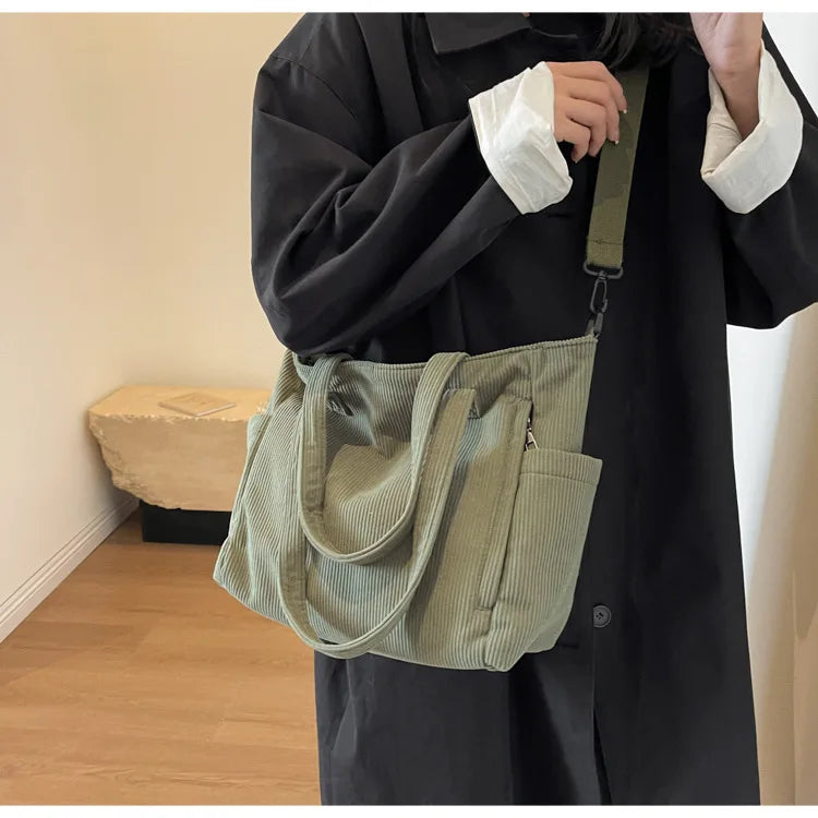 TARO - 
Fashion Versatile Shoulder Bag College Wind Commuting Corduroy Square BagUnisex Large Capacity Leisure Portable Crossbody Bag