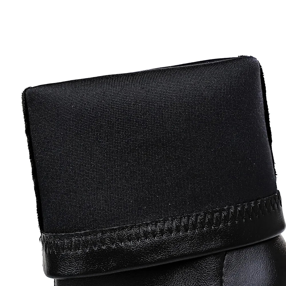 loothy - Women 7.5cm 10cm High Heels Leather Boots Lady Low Heels Short Ankle Boots Stripper Winter Warm Snow Plush Pointed Toe Shoes