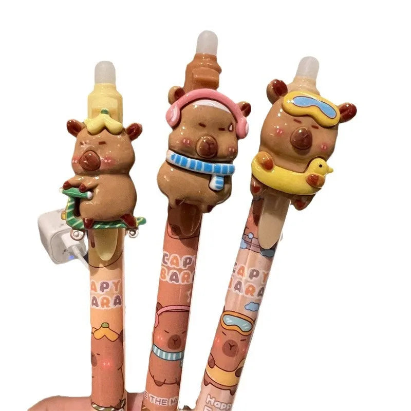 4-Pack Capybara Design Retractable Erasable Gel Pens Suitable for Office Stationery Holiday Gifts Plastic Material Writing Tools Black Ink