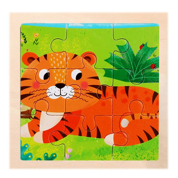 9 Pieces Wooden Puzzle Cartoon Dinosaur Transportation Montessori 3d Puzzle Game Early Learning Educational Toys for Children