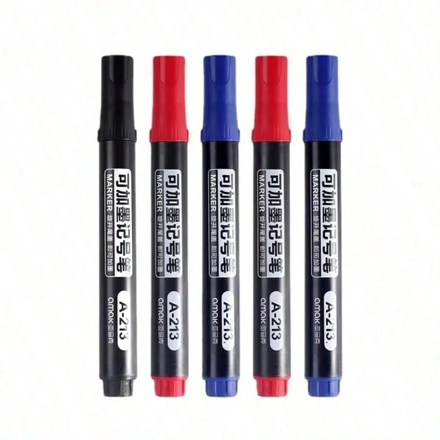 3/5/10 Pcs Permanent Oil-Based Marker Pens Black/Red/Blue - For Metal Wood Plastic Ceramic More - Office Stationery Use