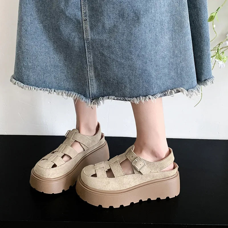 ROMIVA - 
Roman Style Thick Heel Clog Shoes Women's Sandals Breathable Upgraded Version Summer New Hollow out Design Platform Slippers