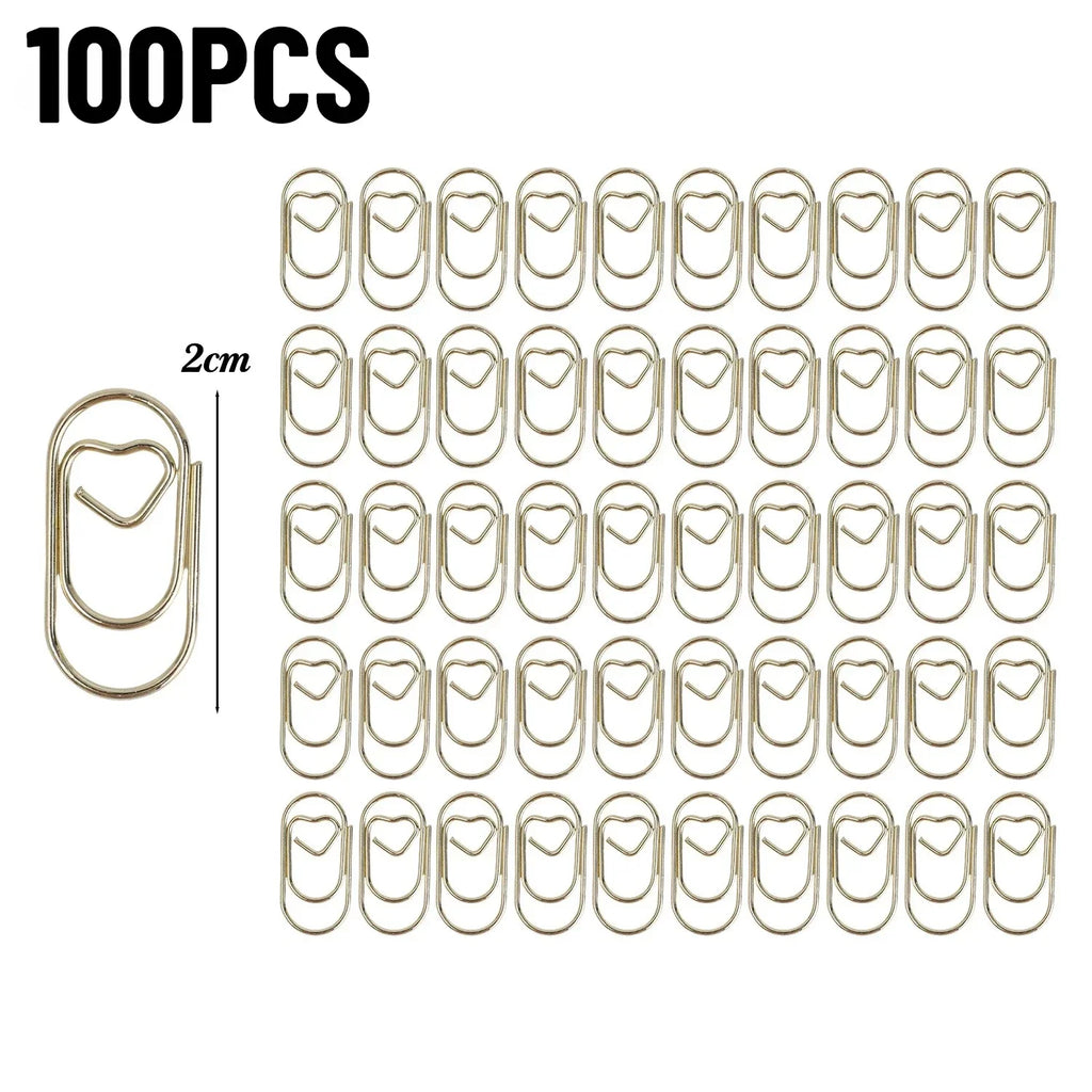 50/100Pcs Creative Metal Love Heart Shape Paper Clips Office Supplies Ticket Photo Clamp Patchwork Binder Clip Hollow Bookmarks