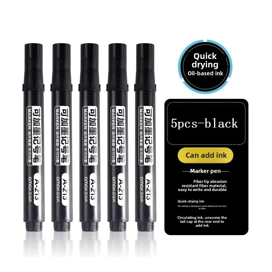 3/5/10 Pcs Permanent Oil-Based Marker Pens Black/Red/Blue - For Metal Wood Plastic Ceramic More - Office Stationery Use
