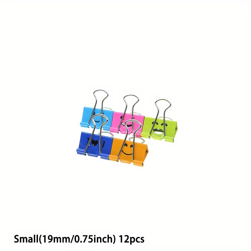 Binder Clips / Binder - 12pcs of Colorful Metal Fun Clips with Cute Faces in Various Colors, Suitable for Office, Teacher Gifts, And Kitchen Use