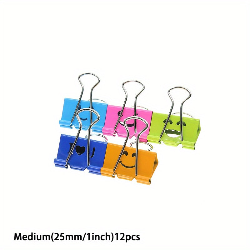 Binder Clips / Binder - 12pcs of Colorful Metal Fun Clips with Cute Faces in Various Colors, Suitable for Office, Teacher Gifts, And Kitchen Use