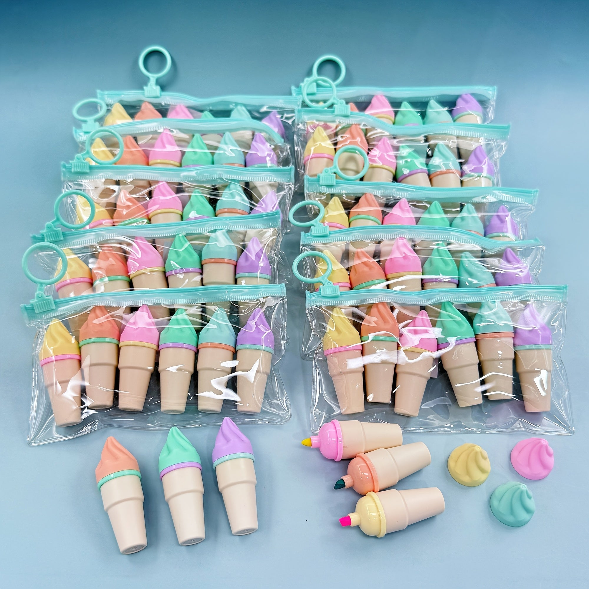 30/60pcs Sweet Cone Highlighter Pens - Vibrant Water-Based Ink Markers, Compact & Portable with Elastic Closure, 5 Assorted Colors for Journaling, Doodling, Note-Taking - School, Office Supplies, Classroom Rewards, Holiday Gi